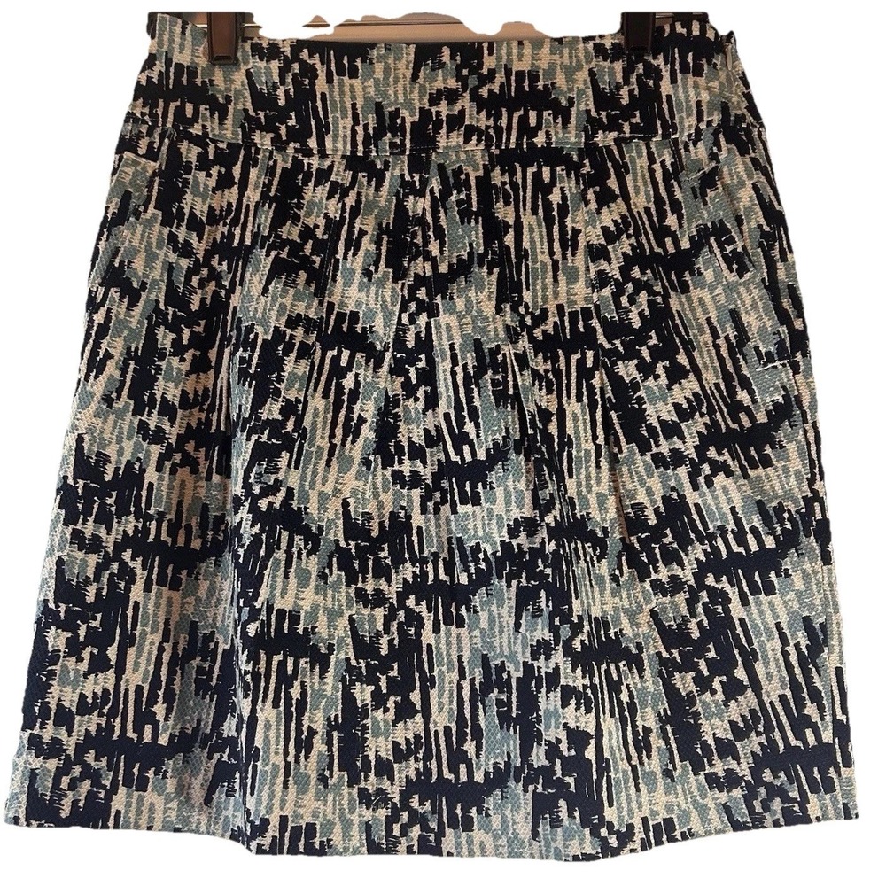 Ann Taylor Skirt Size 4 Pleated Front Aqua White Black‎ Geometric Women's Lined